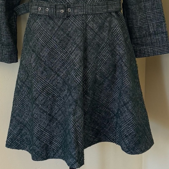 Zara Tweed Belted Fit & Flare Cropped Sleeve Mini Short Dress, Forest Green, Med - Picture 10 of 15